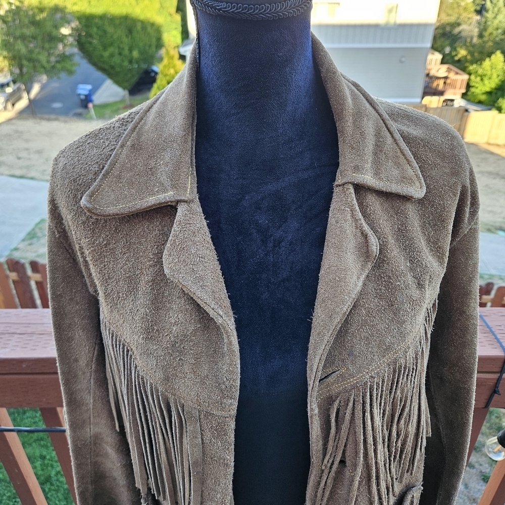 Vintage 1950s 1960s Suede Leather Fringe Western Jacket Brown Cowgirl Size M L - Picture 15 of 17
